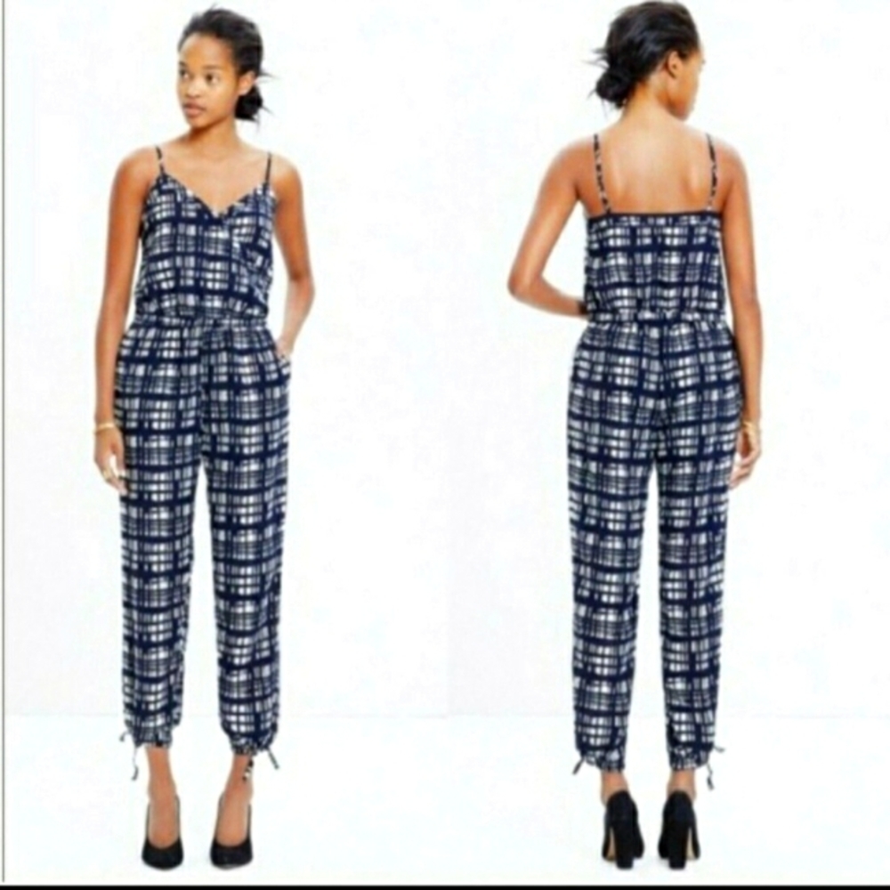 Madewell navy blue and white came jumpsuit